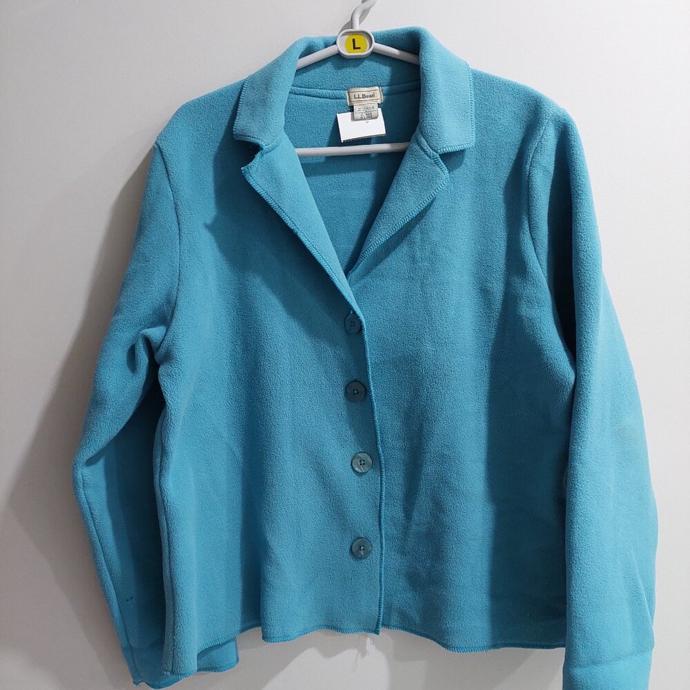 L.L.Bean Women's Size XL Blue Button-front Polartec Fleece Jacket Collar Coat